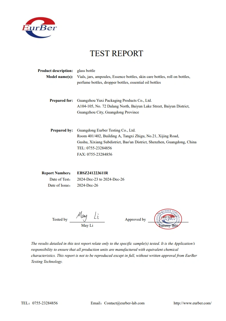 CE Test Report For Glass Bottle