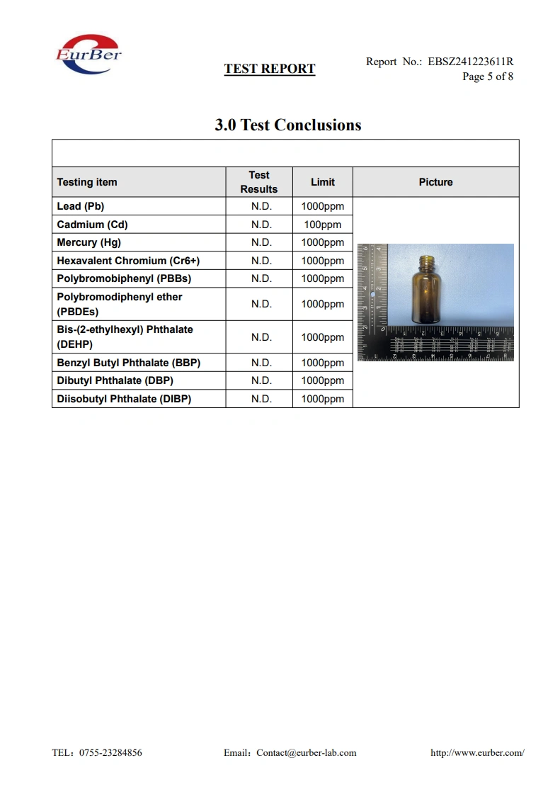CE Test Report For Glass Bottle