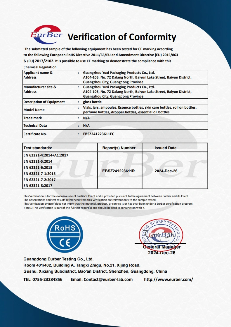 CE Test Report For Glass Bottle